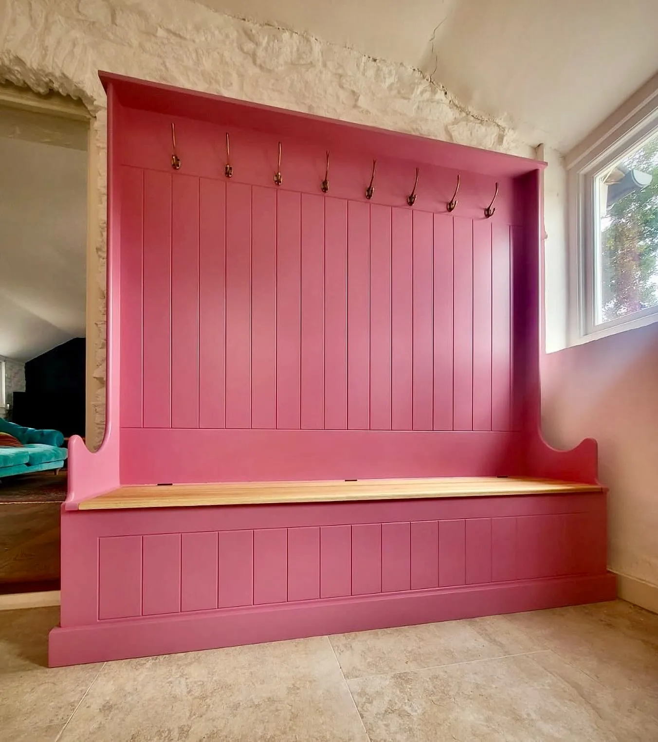 Tall Monks Bench with Oak Storage Seat