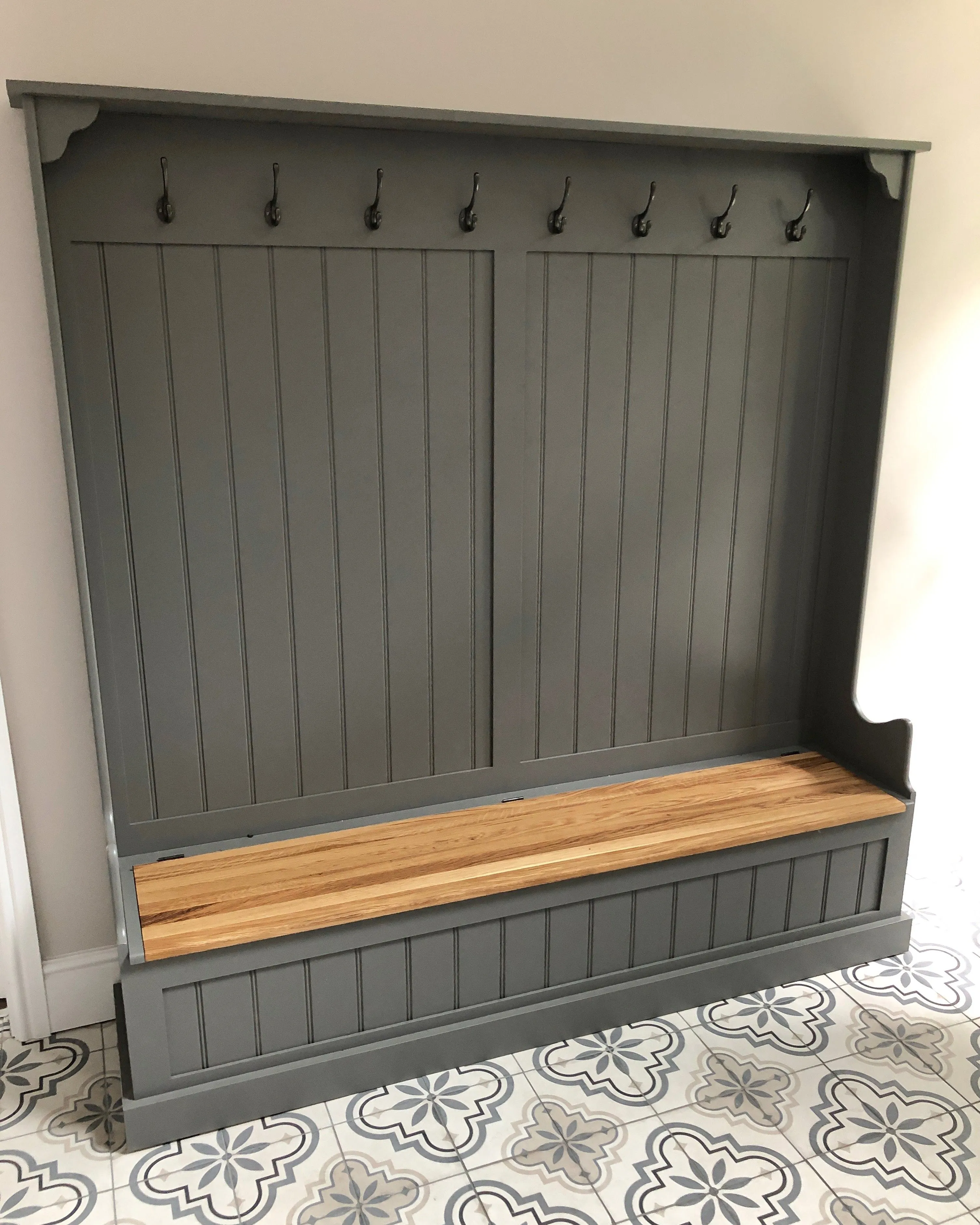 Tall Monks Bench with Oak Storage Seat