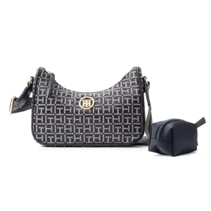 Tommy Hilfiger Riley All Over Monogram Baguette Bag - BLK