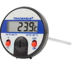 Traceable - Digital Thermometer Fahrenheit / Celsius -58° to 302°F (-50° to 150°C) Stainless Steel Probe Battery Operated - 08402-60