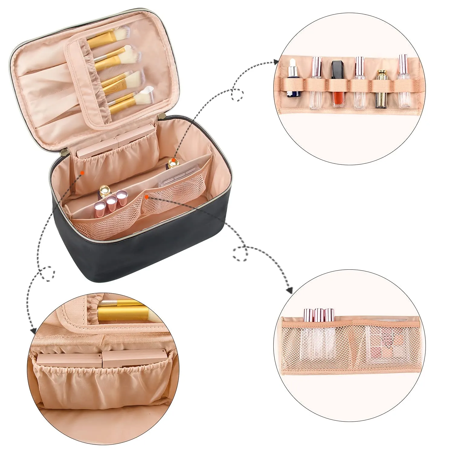 Travel Makeup Bag For Women With Handle and Divider