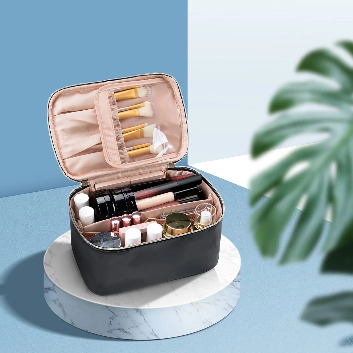 Travel Makeup Bag For Women With Handle and Divider