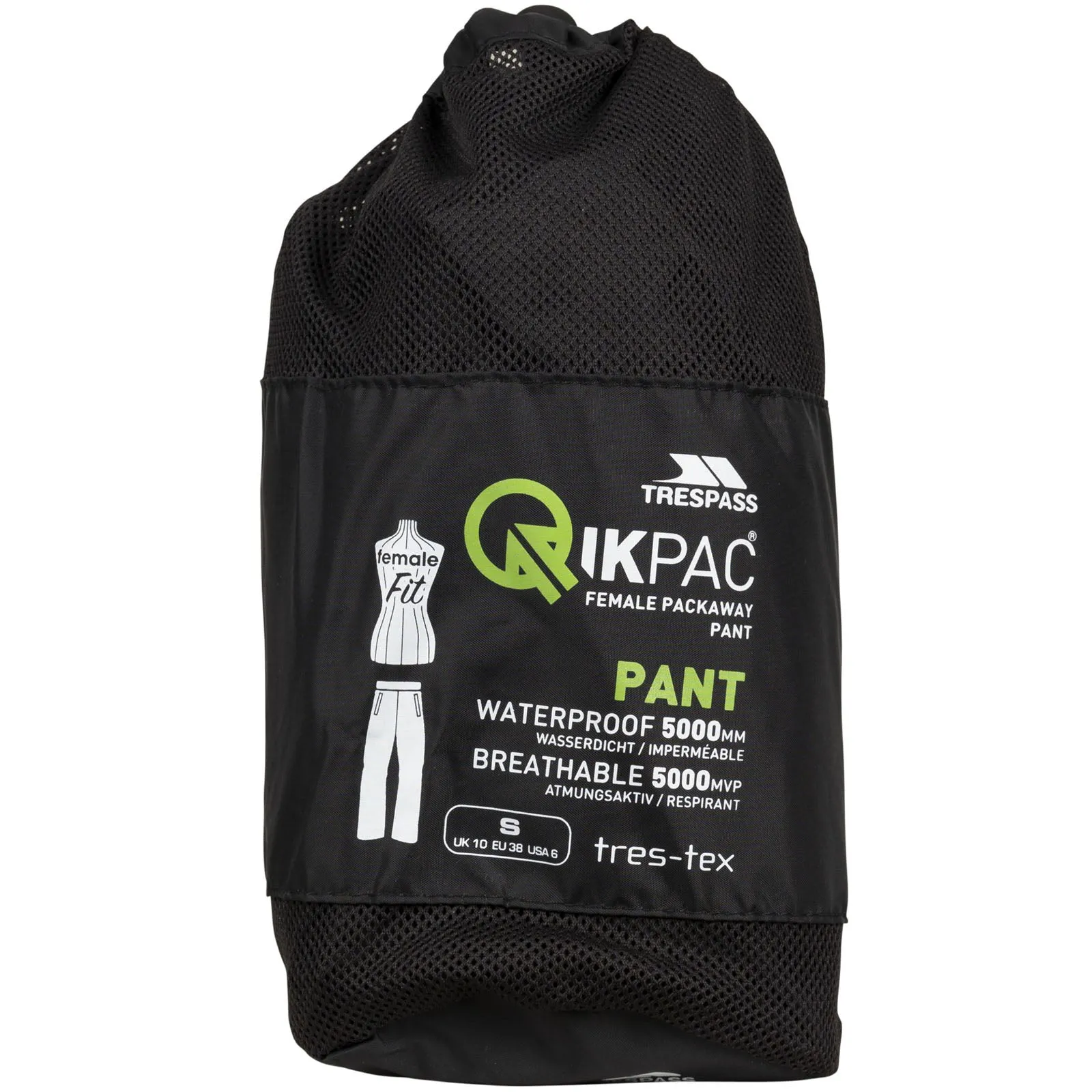 Trespass Womens Quikpack Packable Waterproof Overtrousers - Black