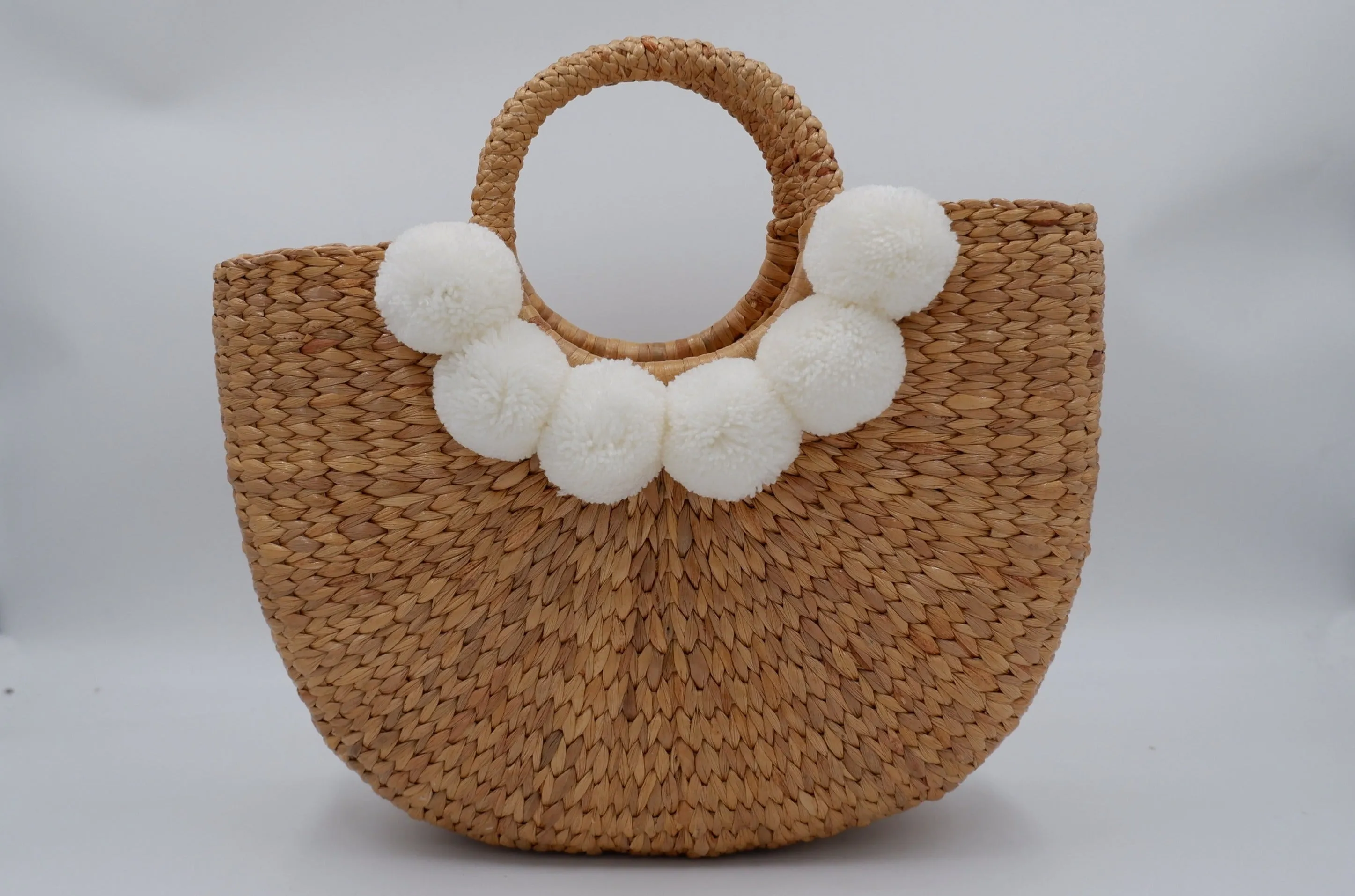 Tropical Bachelorette Straw Beach Bag with white pompom