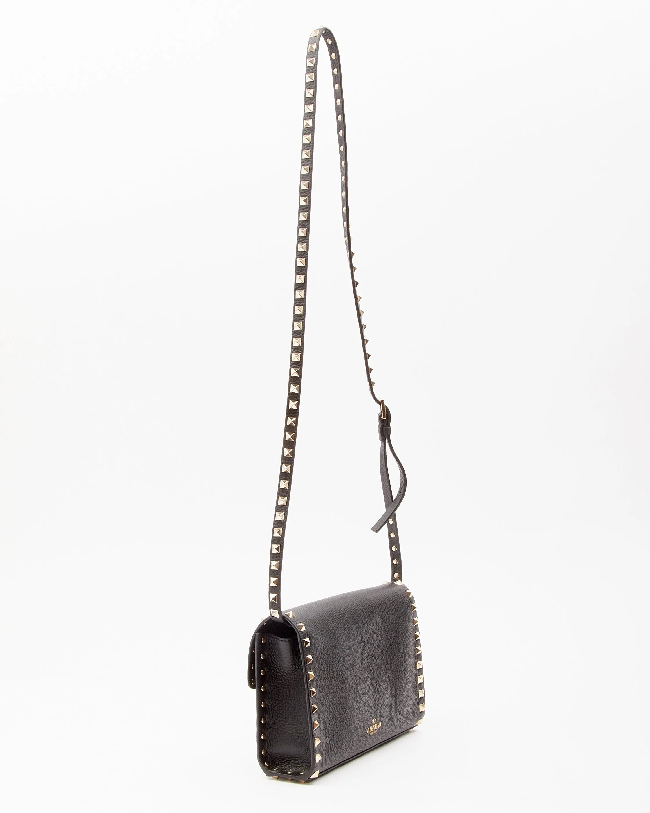 Valentino Black Leather Rockstud Medium Crossbody Bag