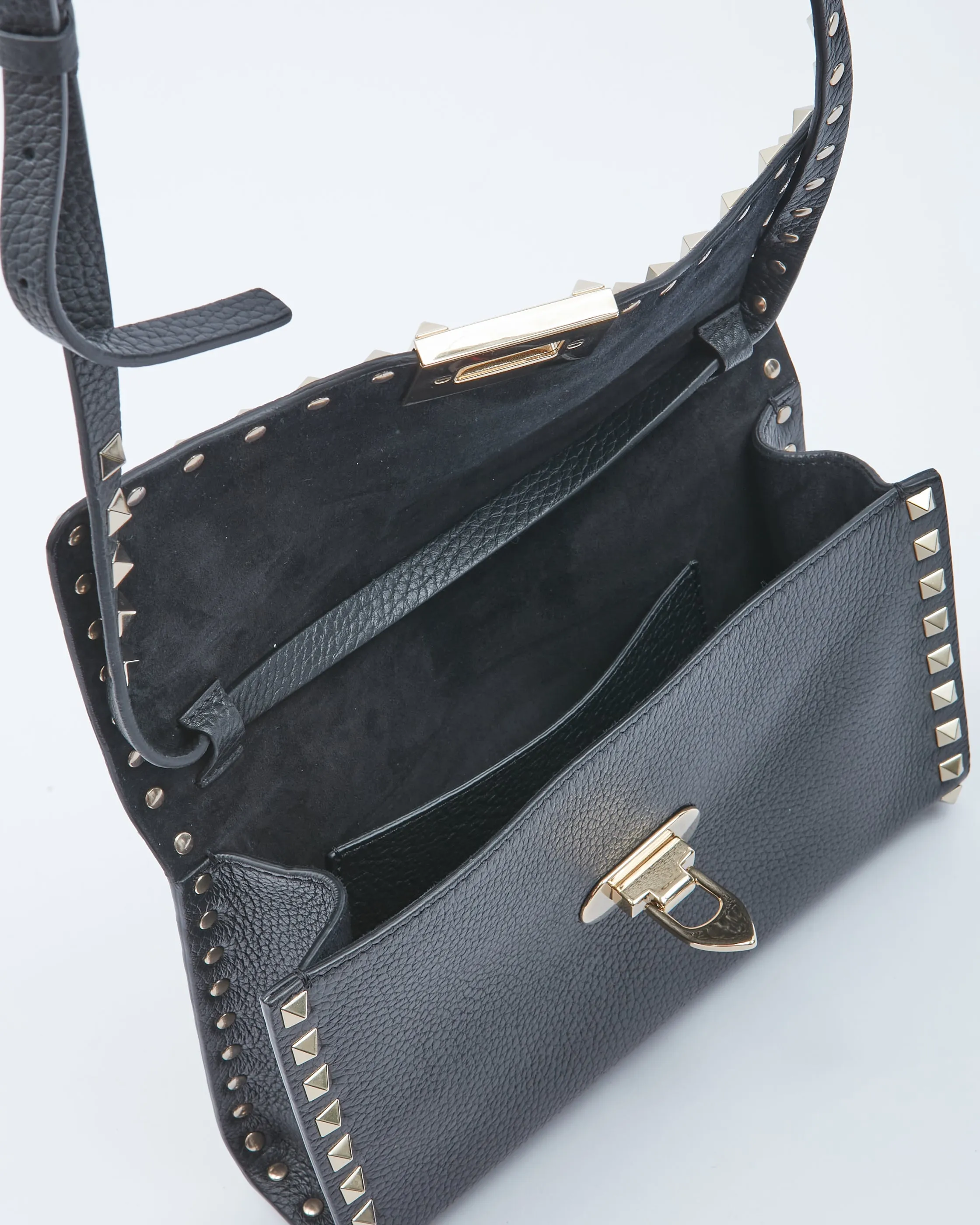 Valentino Black Leather Rockstud Medium Crossbody Bag