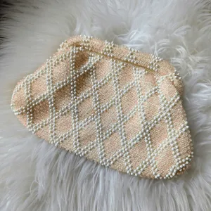 Vintage - Beaded Peach and White Clutch
