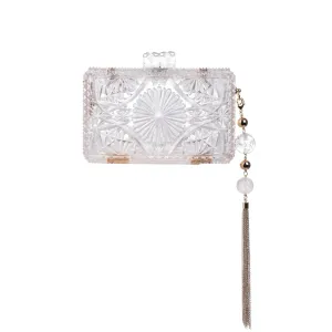 Vintage Clear Hand Carved Resin Rectangular Clutch