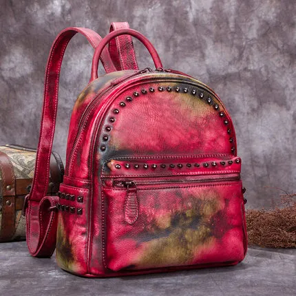 Vintage Full Grain Leather Backpack, Women Backpack Purse