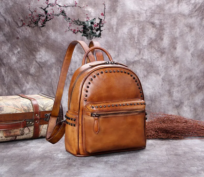 Vintage Full Grain Leather Backpack, Women Backpack Purse