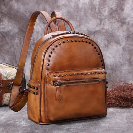Vintage Full Grain Leather Backpack, Women Backpack Purse