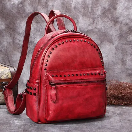 Vintage Full Grain Leather Backpack, Women Backpack Purse