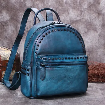Vintage Full Grain Leather Backpack, Women Backpack Purse