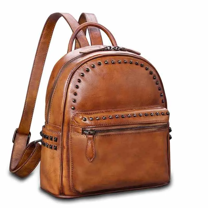 Vintage Full Grain Leather Backpack, Women Backpack Purse