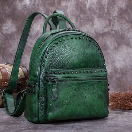 Vintage Full Grain Leather Backpack, Women Backpack Purse