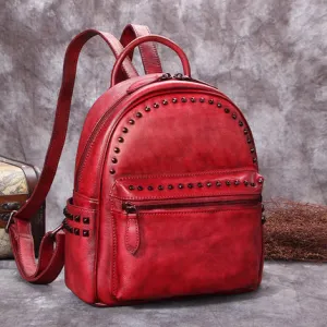 Vintage Full Grain Leather Backpack, Women Backpack Purse