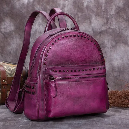 Vintage Full Grain Leather Backpack, Women Backpack Purse