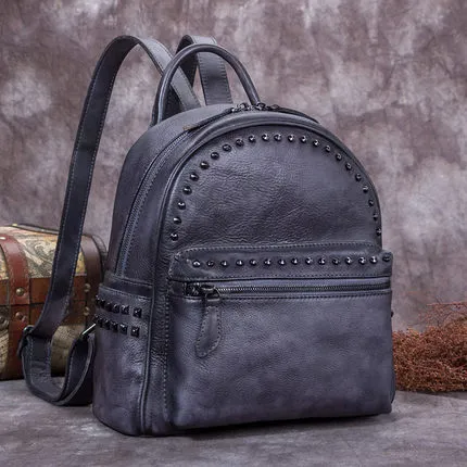 Vintage Full Grain Leather Backpack, Women Backpack Purse