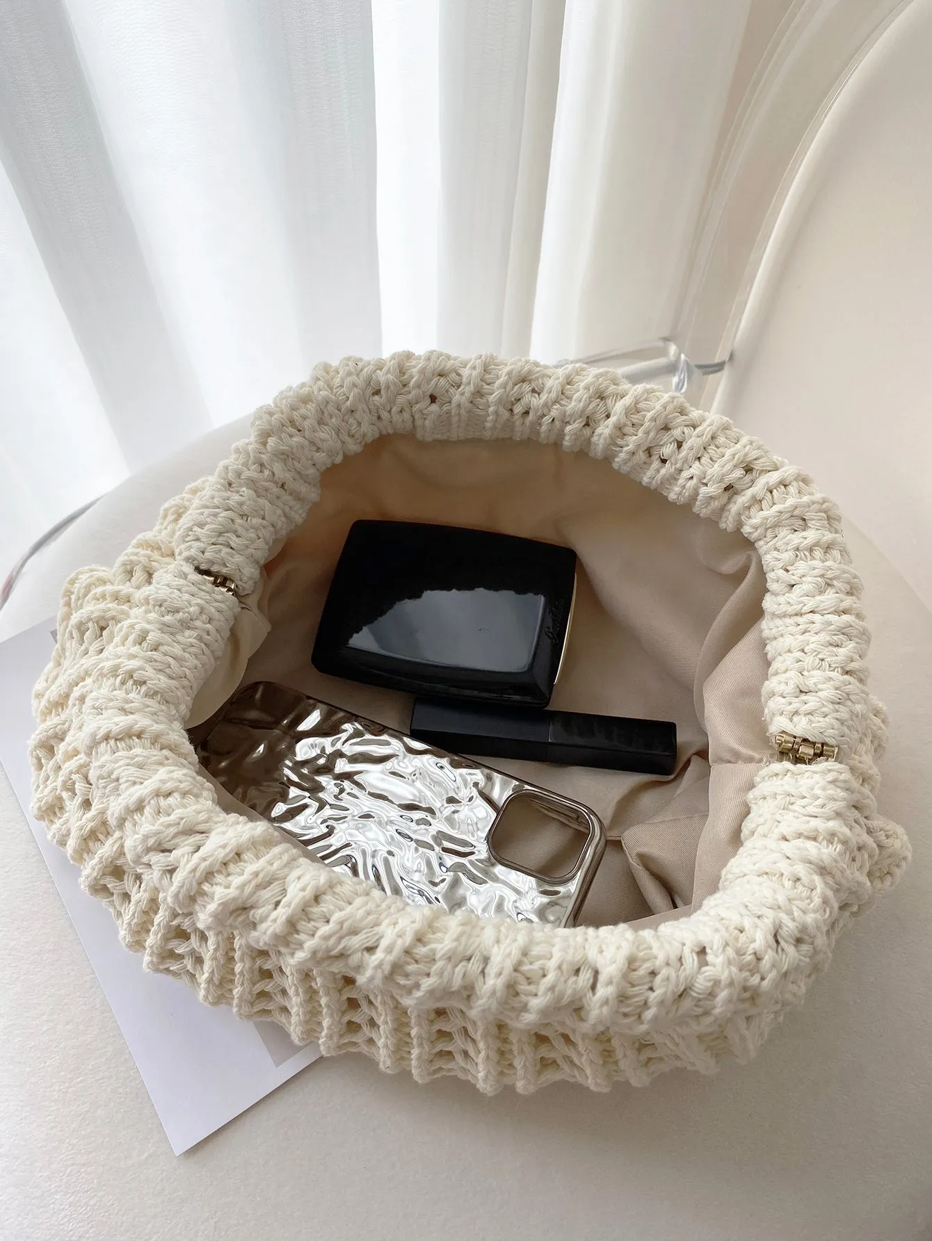 Vintage Knitted Clutch Bag - Beige- FD ⚡
