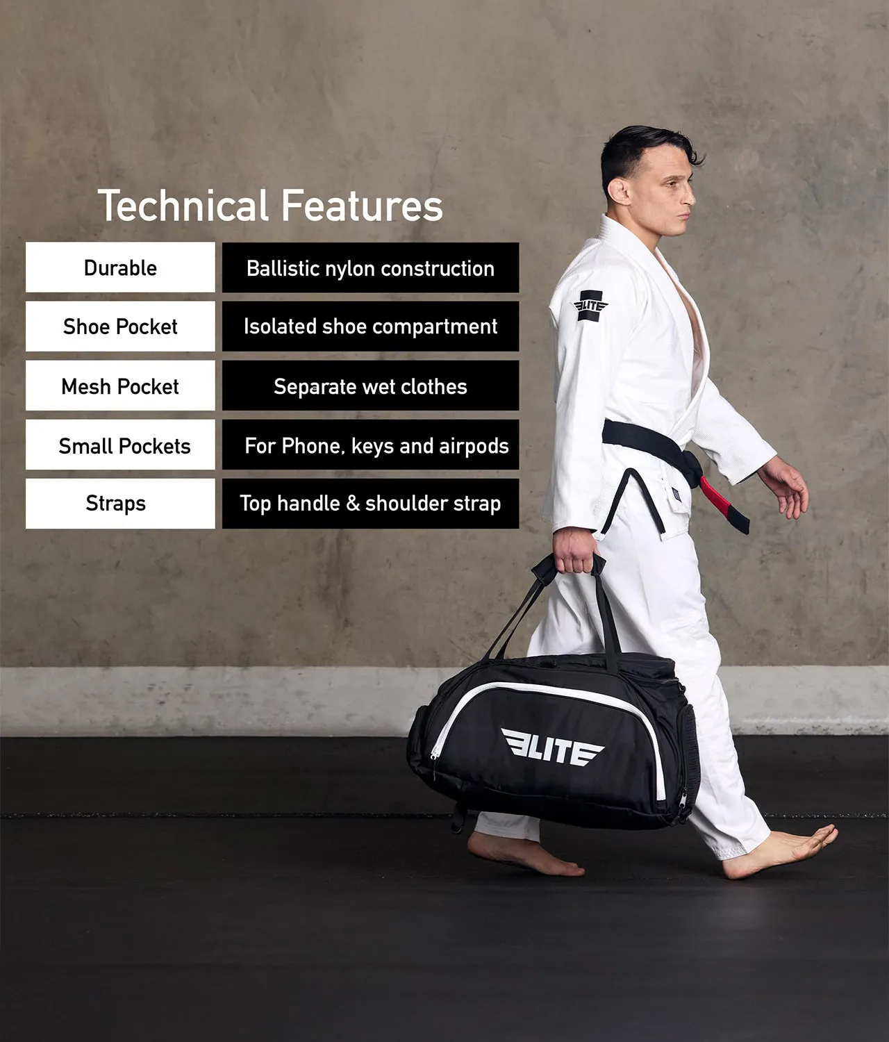 Warrior Black Large Duffel Training Gear Gym Bag