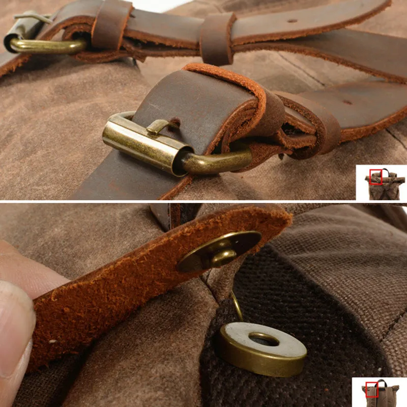 Waxed Canvas Unisex Travel Backpack Waterproof Mountaineering Backpack Canvas With Full Grain Leather Laptop Rucksack