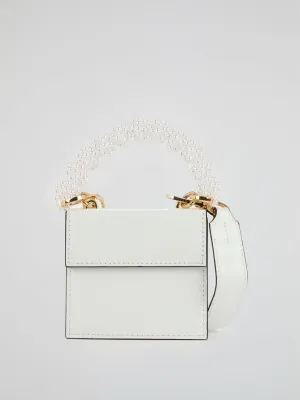 White Baby Bea Pearl Beaded Handle Purse
