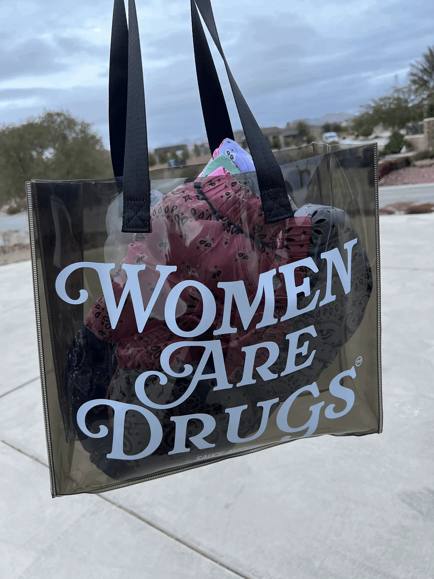 Women Are Drugs® | Semi-Clear Black Tote Bag