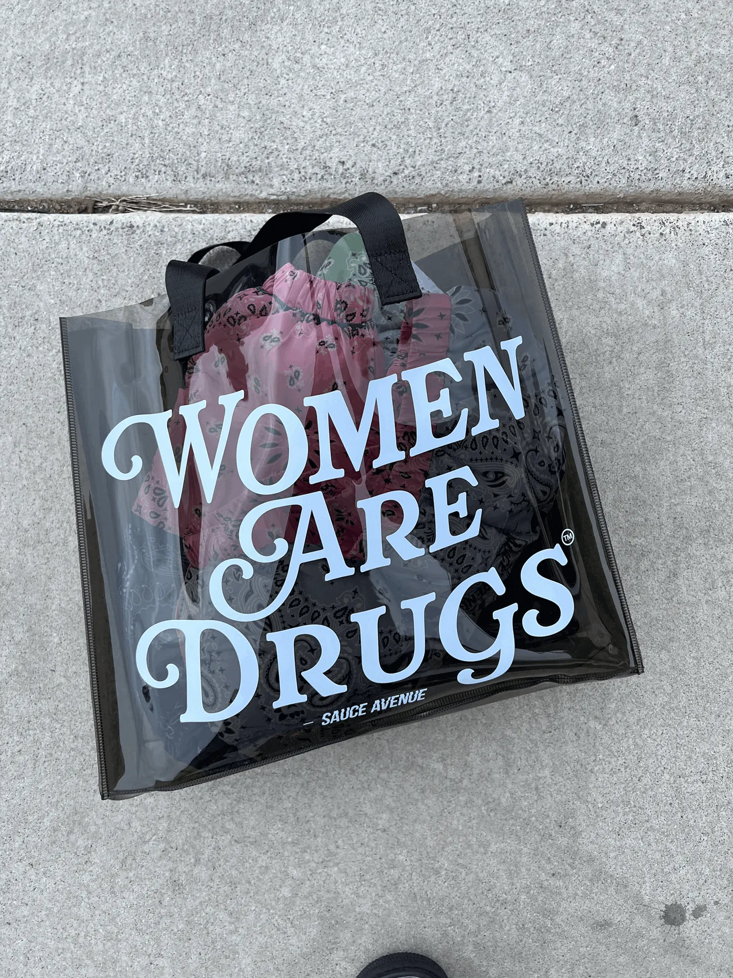Women Are Drugs® | Semi-Clear Black Tote Bag