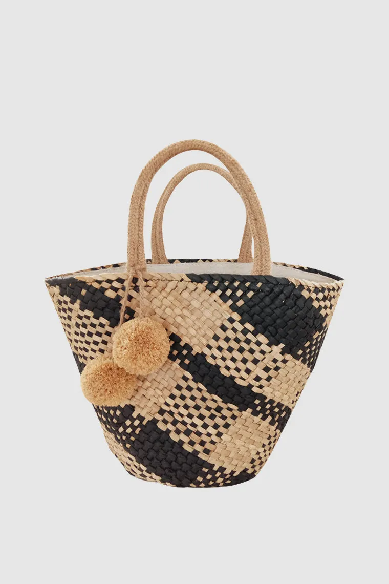 Women's Summer Dillards Straw Braided Basket Handbag Open-top Weave Tote Basket Bag Hairball Embellished