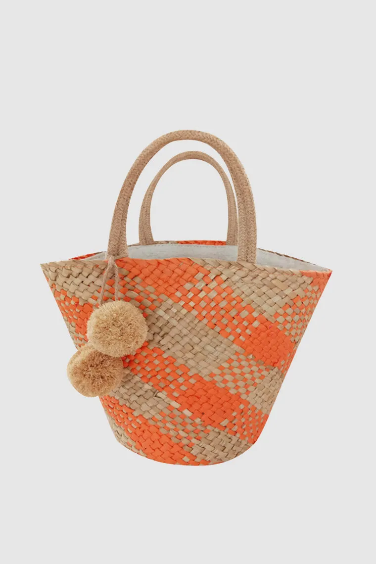 Women's Summer Dillards Straw Braided Basket Handbag Open-top Weave Tote Basket Bag Hairball Embellished