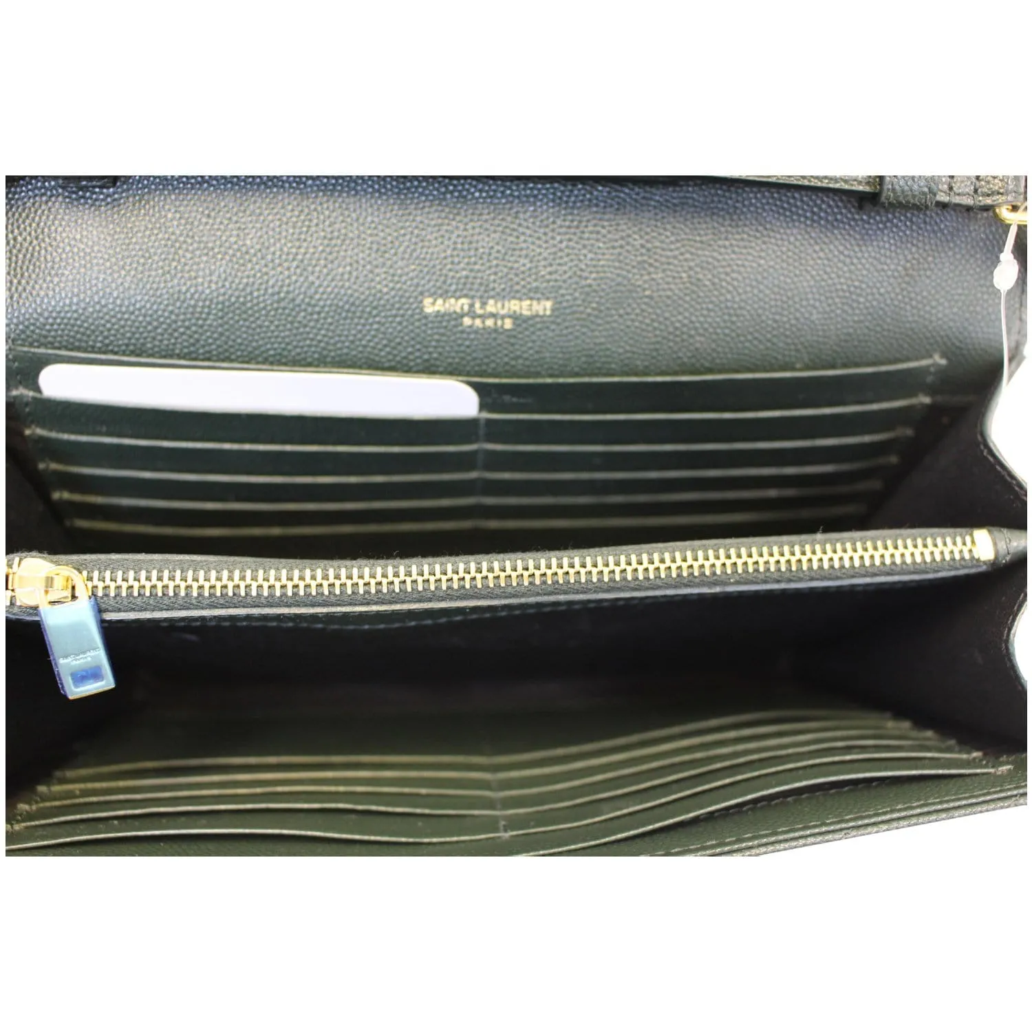 YVES SAINT LAURENT Chevron Grain De Poudre Envelope Chain Bag Olive Green